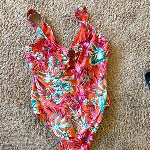 Adore Me Orange Floral One-Piece Swimsuit with Teal & Pink Accents